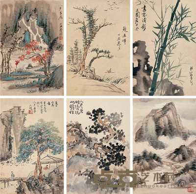 张石园 朱屺瞻 顾青瑶 樊浩霖等 书画集锦 册页（二十九开选六） 15×10cm×29